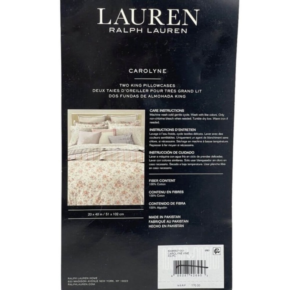 Ralph Lauren Carolyne Vine Floral Cotton KING Pillowcases Multi / Gray